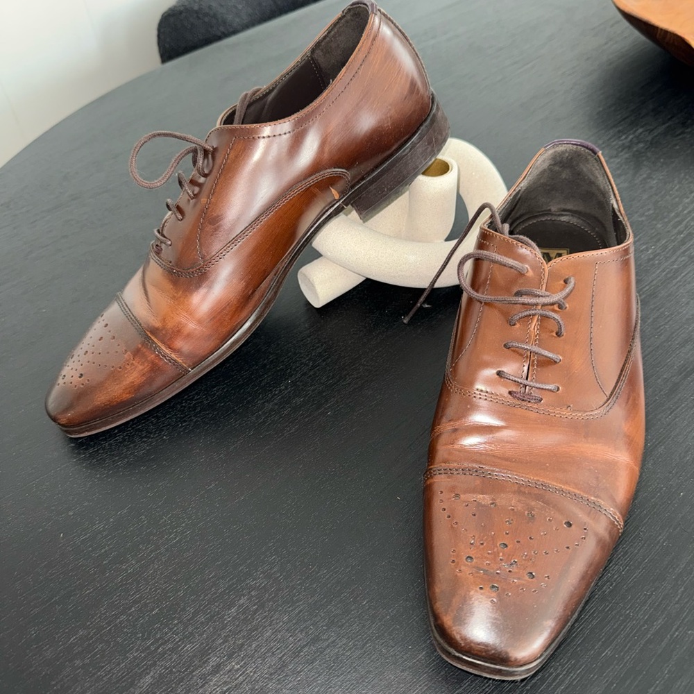 Bruno Magli Brown Leather Cap-Toe Oxfords